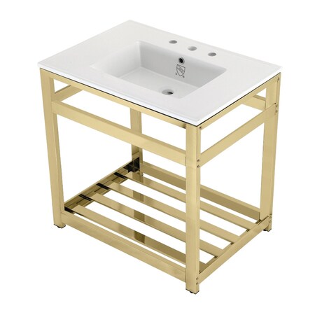 VWP3122W8A2 31 Ceramic Console Sink (8,3-Hole),White/Polished Brass